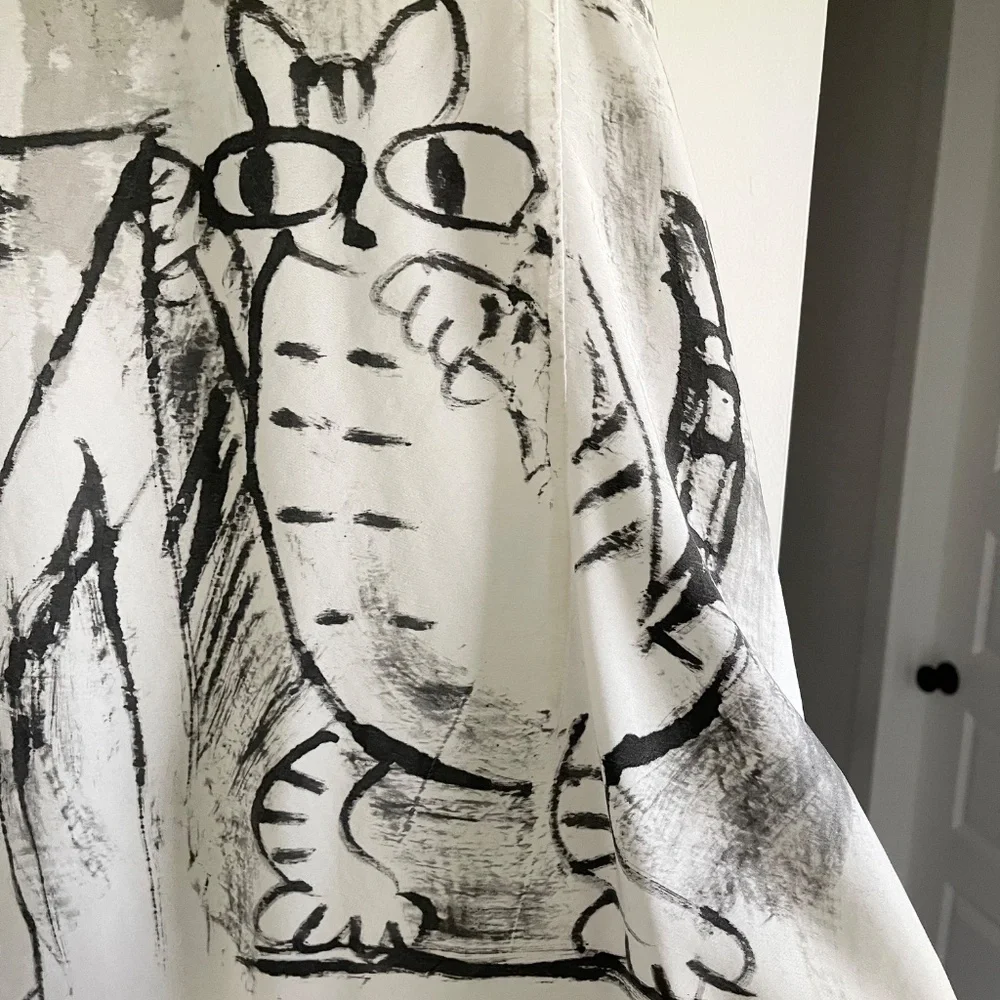 Skifo Handpainted Cat Hi-Lo Tunic Dress, Unique Feline Graphic ~ OS - Picture 5 of 10